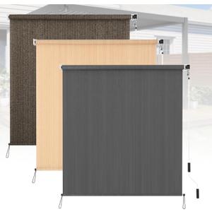 Kokorona Outdoor Roller Shades 5' W x 6' L (60" W x 72" H), Cordless Patio Shades Roll Up Outdoor, 90% UV Protection Outside Sun Shade Roller Blinds Cloth for Porch Pergola Balcony Windows, Dark Grey