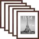 upsimples 11x14 Picture Frame Set of 5, Display Pictures 8x10 with Mat or 11x14 Without Mat, Wall Gallery Photo Frames, Brown