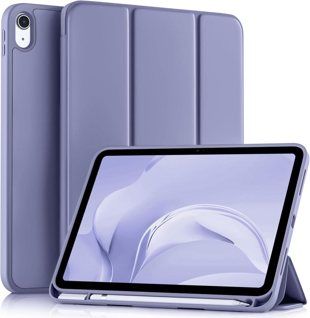 Akkerds Compatible with iPad (A16) 11th Generation Case 11 Inch 2025, for iPad 10th Generation Case 10.9 Inch 2022 with Pencil Holder,Slim Trifold Stand Protective Cover with Soft TPU Back,LightPurple (Light purple)