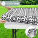 misaya Rectangle Vinyl Table Cloth, Elastic Fitted Flannel Backed Tablecloth, 100% Waterproof Plastic Table Cover Fits 6 Foot Folding Tables for Picnic, Camping, Outdoor (Black, 30" x 72")