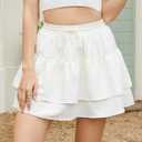 Gardenwed Women's Floral Print Solid Ruffle Hem Elastic High Waist Tie Front Skirt Tennis Mini Skirts (XL)