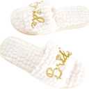 Bride Slippers,Bride Slippers for Wedding Day,Pearl Bride Flip Flops,White Slippers for Bride, Future Mrs Gifts Bride To Be Gifts Bridal Party Gifts Bridal Shower Gift (White)