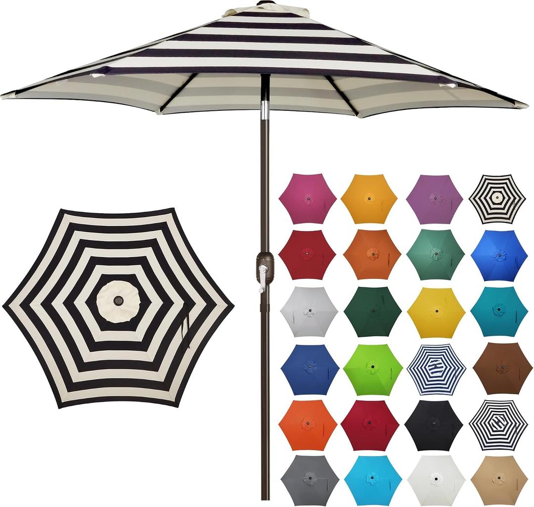 Blissun 7.5 ft Patio Umbrella, Yard Umbrella, Outdoor Market Umbrella with Push Button Tilt Crank, Black & Beige