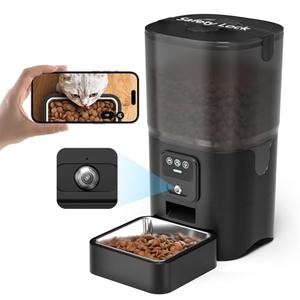 PAPIFEED Automatic Cat Feeder with 720p HD Camera & Night Vision, Two-Way Audio, 6L Smart Feeder with App Control via 2.4G WiFi, Easy Clean Detachable, Schedule 1-10 Meals/Day for Cats & Dogs - Black