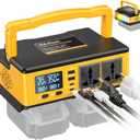 350W Power Inverter Compatible with Dewalt: VoLtTech Portable Battery Adapter Phone Charger DC 20V to AC 110-120V Camping Essentials with 2 USB-A & 2 Type-C & 2 AC & 7 Colors RGB Light (No Battery)