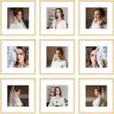 12x12 Picture Frame Set of 9, Display Pictures 8x8 with Mat or 12x12 without Mat, Multi Collage Gallery Square Photo Frames for Wall or Tabletop, Natural Wood