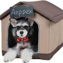ANPPEX Cozy Dog House Indoor,L Size Indoor Dog House for Small and Medium Dogs,Covered Dog Bed with Cushion,Brown