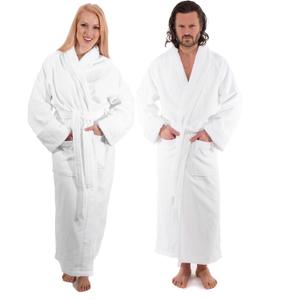 Classic Turkish Towels - Unisex Luxury Plush Velour Premium Cotton Bathrobe - Ultra Soft And Absorbent Long Robe (White)