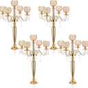 4 Pcs 5 Arm Crystal Candelabra Centerpieces for Table 29.5 Inch Gold