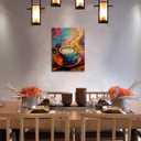 Colorful Latte Art Musical Staff Canvas Wall Art Dining Room Wall Decor Prints Classic Posters Contemporary Painting Framed Artwork For Restaurant Home Kitchen Living Room Office Decor 16x24 Inches