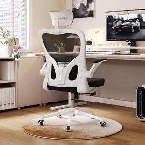 Ergonomic Office Chair, High-Back Mesh Computer Desk Chair with Adjustable Height, Lumbar Support, Flip-Up Armrests,headrestand Swivel Rolling Design for Home and Office Use (04white-black)