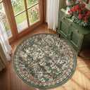 jinchan Eden Floral Round Rug 5ft Area Rug Washable Vintage Soft Non-Slip Distressed Orange Green 5' Circle Christmas Carpet Low Pile Accent Rug for Entryway Living Room Bedroom Home Office