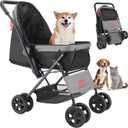 VEVOR Pet Stroller, 44 lbs Weight Capacity, Foldable Dog Stroller Cart, 4 Wheels Cats Stroller with Mesh Windows & Revrsible Handle, Portable Pet Carrier Stroller with Brake, for Small to Medium Pets