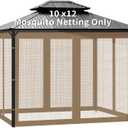 Gazebo Universal Replacement Mosquito Netting, 10' x 12' Outdoor Canopy Net Screen 4-Panel Sidewall Gazebo Curtains, with Zippers, Easy to Install, Fit for Most Gazebos 10x10 CanopyPatioKhaki