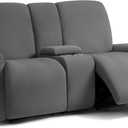 ULTICOR Jacquard Design Reclining Loveseat with Middle Console Slipcover, 8-Piece Stretch Sofa Covers, 2 seat Loveseat Recliner Cover, Washable (Dark Grey, Loveseat with Console Recliner Cover)