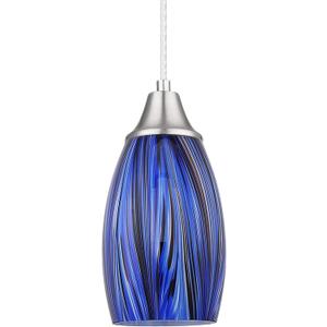 Mini Art Glass Dark Blue Pendant Lights Kitchen Island Hand Blown Mini Glass Pendant Lights with Brush Nickel Finish Adjustable Cord for Kitchen Over Sink,Hallway,Dining Room,Stairsway (Dark Blue Mixing Brown Black-1Pack)