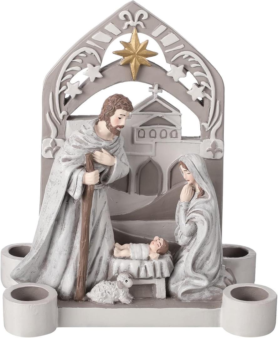 Nativity Advent Decorations Advent Candle Holder Holy Family Nativity Scene with Arch Candle Holder Religious Decors for Christmas Supplies(Solid Color)