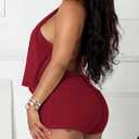 Ophestin Women 2 Piece Sets Sexy Sleeveless Halter Neck Backless Crop Tops Bodycon Shorts Set Club Party Going Out Outfits (Red, XL)