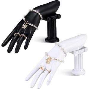 Yalikop 2 Pack Resin Mannequin Hand Jewelry Display Holder Stand for Ring Bracelet Necklace Home Table Decor