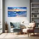 Sea Waves Canvas Prints Wall Art Ocean Beach Sunset Picture Paintings for Living Room Bedroom Home Decorations Modern Stretched and Framed Seascape Nature Blue Giclee Artwork