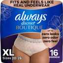 Always Discreet Boutique Underwear, XL, Rosy, 16 Count