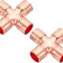 PATIKIL 1/2 Inch ID 15mm OD Copper Union Cross Pipe Fitting, 2 Pack 4 Way Welding Copper End Feed Equal Pipe Connector for Plumbing Air Conditioning Refrigeration Gas Water Oil