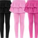 Girls Leggings with Skirt for Girls Kids School Uniform Pants Toddler Ruffle Pants Tutu Pull On Warm Clothes (4-5T, Black, Pink, Rose)