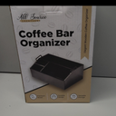 ALEION Coffee Station Organizer - Wood Countertop Accessories Organizer with Removable Dividers for Pods Condiment Syrup Tea Cups Stirrers - for Farmhouse Coffee Bar Decor (Black)