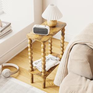 Narrow Side Table, Small End Table with Storage Shelf, 2-Tier Small Coffee Tables for Living Room, Bedroom, Narrow Spaces (Rustic Brown)