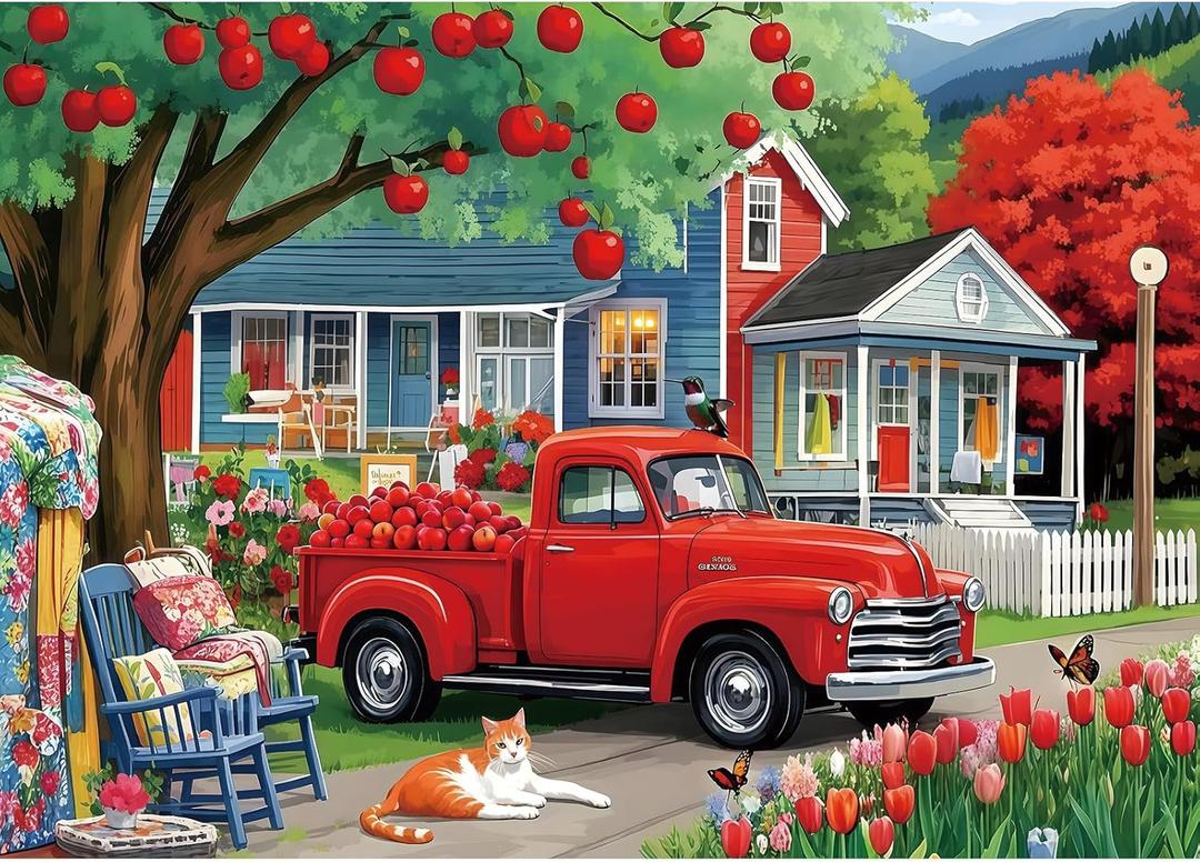 1000 Piece Puzzle for Adults Clearance, Thanksgiving Day Fall Harvest Countryside Fun Puzzles for Adults with HD Print & Poster, 27.5" X 19.7" Dust Free, for Gifts Christmas Family Games