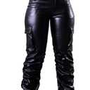Zebaexf Women's Stretchy Faux Leather Leggings Pants,High Waist Stacked Pants for Women (Medium)