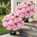 Auihiay 2 Potted Pink Hydrangea Artificial Flowers, Faux Hydrangea Outdoor