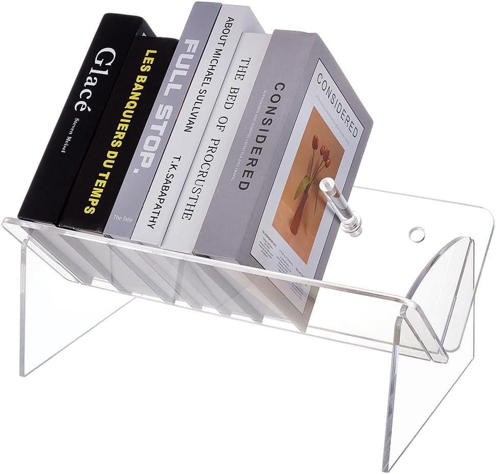 FINGERINSPIRE Clear Acrylic Tabletop Bookshelf Acrylic Desktop Book Display Rack Detachable Book Magazine Organizer Holder Transparent Book Storage Holder for Home Office Library Book Organization