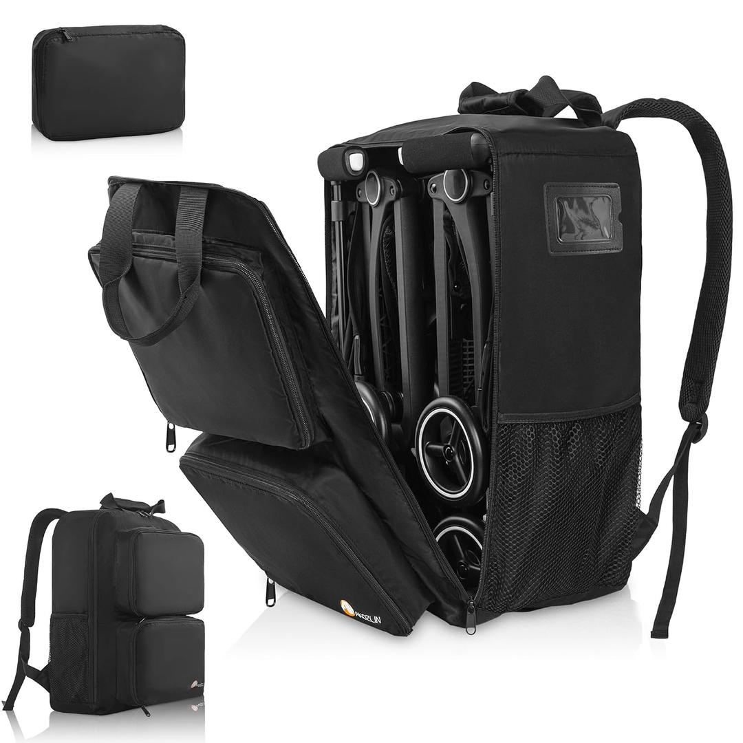 AKOZLIN Foldable Stroller Travel Bag Backpack 14.2"X8.7"X20.5" Compatible with GB Pockit+ All City/GB Pockit Air All Terrain/Gb Pockit Stroller Upgrade Version, Black (Bag Only)