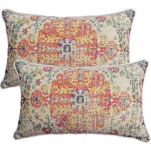 JMGBird Lumbar Pillow Covers with Inserts 12x20 Inch Set of 2, Boho Decorative Throw Pillows Water Resistant for Outdoor Patio Furniture Couch Sofa