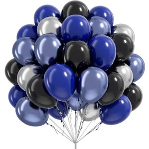 Blue and Black Balloons, 60pcs 12inch Blue Black Metallic Silver Balloons for Graduation New Year Birthday Party Decorations