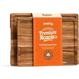SMIRLY Bamboo Cutting Board Set, Chopping Board and Wooden Cutting Boards for Kitchen, Small Wood Cutting Board and Butcher Block (Acacia Wood, 2 Pack)