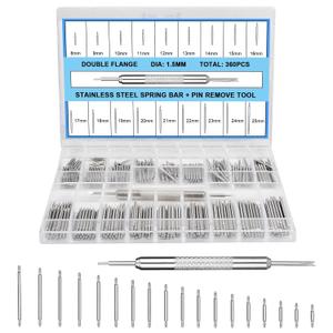 360Pcs 8-25mm Watch Band Pins, Diameter 1.5mm Watch Band Spring Bar Link Pins with Strap Link Pin Remover Tool, Watch Repair Kit for Most Kinds of Stainless Steel Watch