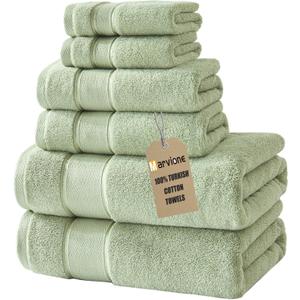 Marvione Bath Towels Set 6 Piece, 100% Turkish Cotton Highly Absorbent and Soft Towels for Bathroom 2 Bath Towels 2 Hand Towels 2 Washcloths, Sage Green