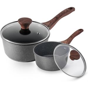 SENSARTE Nonstick Sauce Pan with Lid Saucepan Set, Swiss Granite Coating Sauce Pot Kitchen Cooking Pot Sets, Induction Comptable, Free of Intentionally Added PFOA, 1.5 + 2 QT