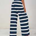 ZESICA Womens Casual Striped Wide Leg Pants Elastic Waist Drawstring Knit Loose Soft Pajama Lounge Pants Fall Clothes (M)