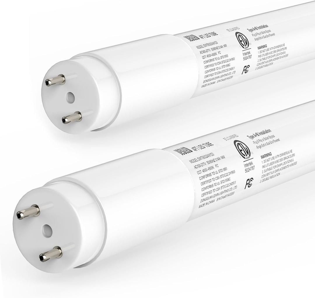 JESLED Fluorescent Light Bulbs 48 Inch, 14W 2450LM 4000K, T8 LED Bulbs 4 Foot Type A+B, Single or Double End Powered, F32T8 or F40T12 LED Replacement, Frosted, 2Pack, ETL Listed