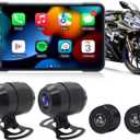 Geloo Motorcycle Dash Camera Support Wireless Apple Carplay & Android Auto, 1080P Lens Motor Dash Cam Front and Rear with TPMS, GPS, WiFi, Wireless 5 IPS Touch Screen Motorcycle DVR