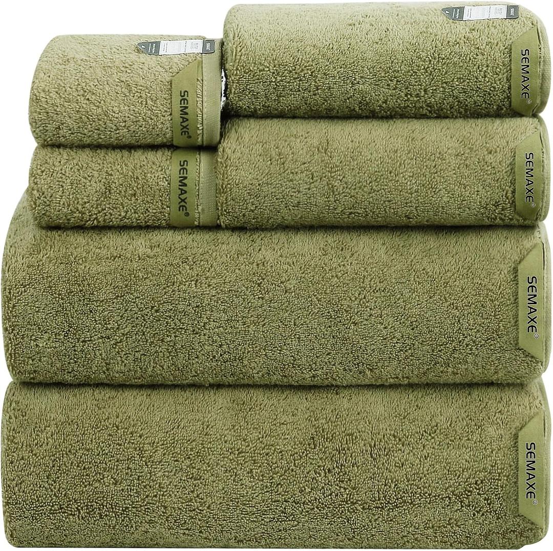 SEMAXE 6-Piece Bathroom Towel Set - 100% Cotton, 2 Bath Towels, 2 Hand Towels, 2 Washcloths, Lighter Weight, Ultra-Soft and Super Absorbent (Solid - Green)