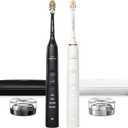 Philips Sonicare DiamondClean Connected Electric Toothbrush 2 Pack, x2 Sonic Toothbrushes, x2 Charging Travel Cases, x2 A3 Brush Heads, 12 Brushing Settings, (Black and Rose Gold) Model HX9912/71