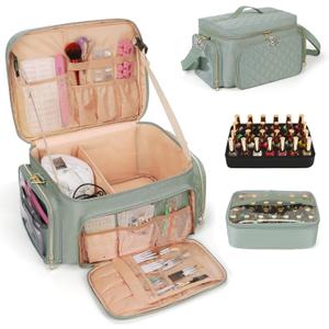 Bagmoly Nail Polish Organizer, Nail Polish Storage Holds 50-70 Bottles & Nail Lamp, Portable Travel Nail Kit Storage Carrying Case Fits Nail Suppiles, Gift for Manicurist, Grils (Green)