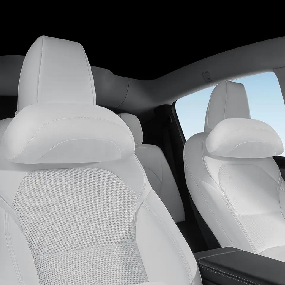 TOPABYTE Car Headrest Neck Pillow Support Cushion for Tesla Model Y/3/S/X & Cybertruck Headrest Pillow for Driving with Extra Filler Cotton Bag, Thickness Adjustable (White, 2PC)