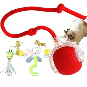 Red Interactive Cat Toys Rolling Ball, 360° Automatic Self Moving Dog/Cat Pet Toy for All Kinds of Surfaces - Wood Flooring, Tile, Carpet