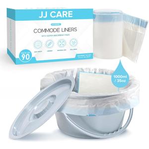 JJ CARE Bedside Commode Liners with Absorbent Pads - Pack of 90 Commode Poop Bags Liners 16"x21" Adults' Portable Bed Pan Toilet Chair, Disposable Toilet Bags for Bedside
