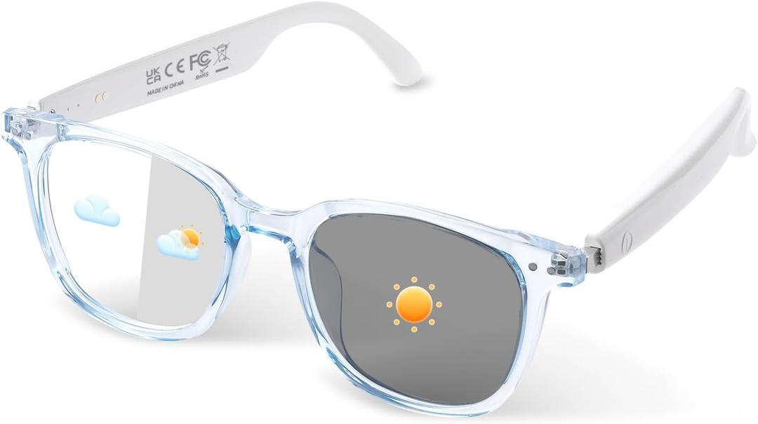 Smart Glasses, Polarized Sunglasses with Color Changing Lenses, IP65 Waterproof, Touch Control, Hands Free Calling, Transparent Stylish Frame Bluetooth Glasses Compatible with Android & IOS(Blue)
